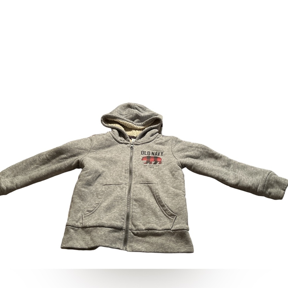 Old Navy Grey Kids Zip-Up Hoodie with Sherpa Lining Size Small